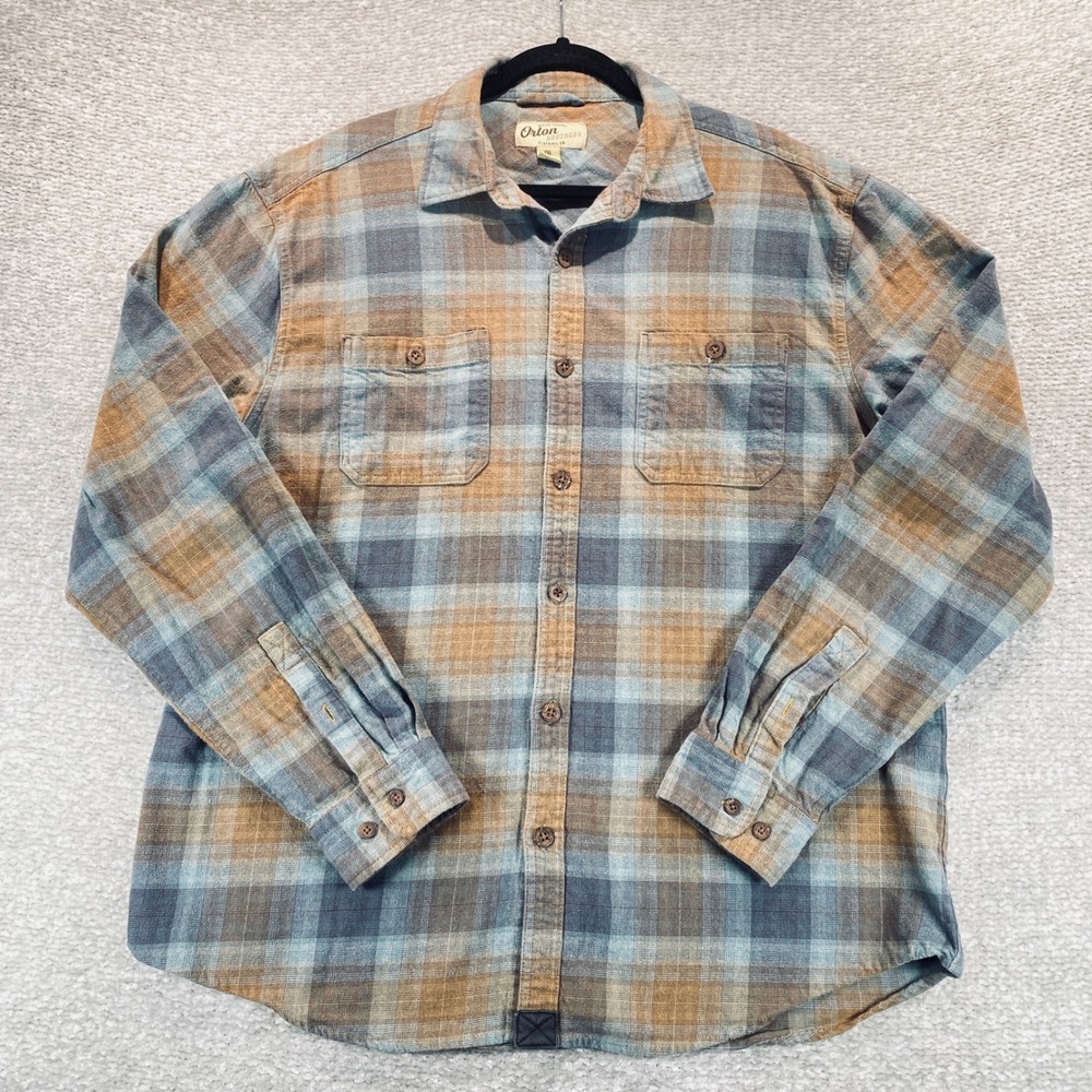 Orton Brothers Mens XXL Blue Brown Plaid Cotton Flannel Button‎ Down Shirt D1200